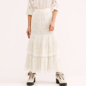 Free People Ivory Eyelet Tiered Maxi Skirt